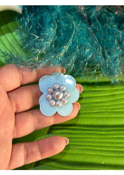 4x4 cm Boncuklu Mavi Çiçek Payetli Arma Dikiş Giyim Aksesuarı