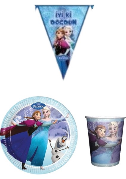 Frozen 8 Kişilik Kız Doğum Günü Mini Set Kız Çocuk Parti Seti Süsleme