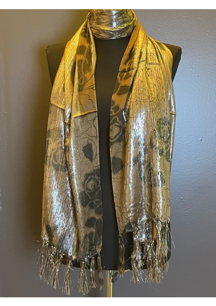 Sim Varaklı Tasarım Bronz Kahverengi Fular Şal 160X55 cm