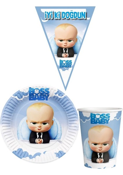 Patron Bebek 8 Kişilik Erkek Doğum Günü Mini Set Erkek Çocuk Parti Seti Süsleme