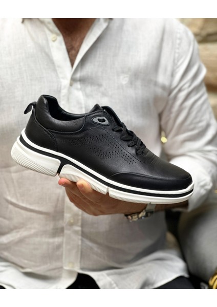 0127 Deri Siyah Sneaker Erkek Ayakkabı