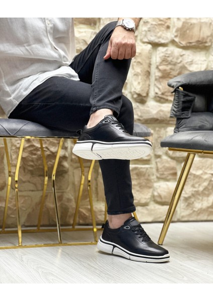 0127 Deri Siyah Sneaker Erkek Ayakkabı