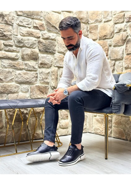 0127 Deri Siyah Sneaker Erkek Ayakkabı
