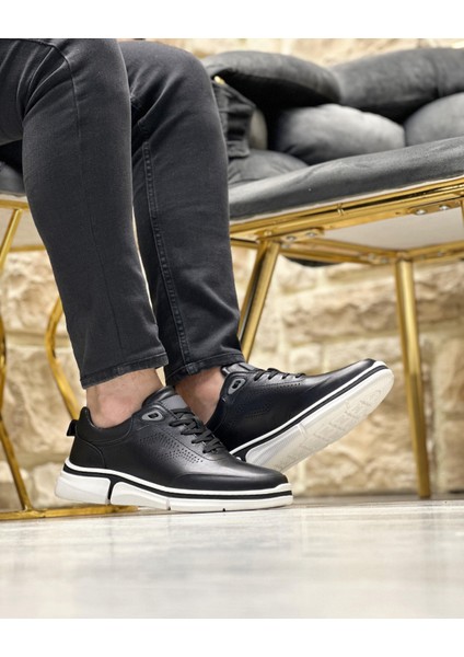 0127 Deri Siyah Sneaker Erkek Ayakkabı