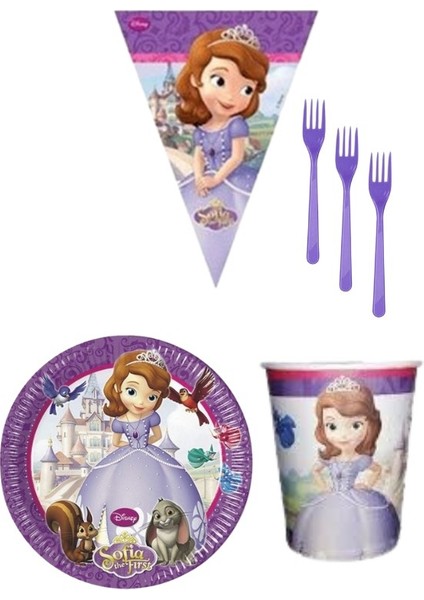 Prenses Sofia 8 Kişilik Kız Doğum Günü 4 Parçalı Mini Set Kız Çocuk Parti Seti Süsleme