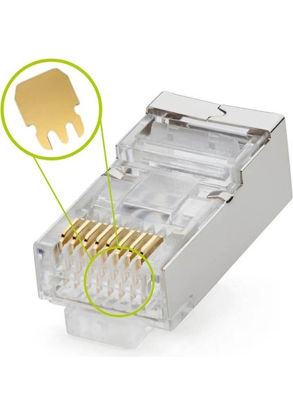 100 Adet - 50U (50 Micron) Gold Plated Cat6 RJ45 Metal Konnektör Ethernet Kablo Ucu Jack Jak