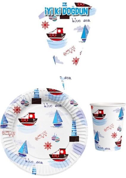 Denizci 8 Kişilik Erkek Doğum Günü Mini Set Erkek Çocuk Parti Seti Süsleme