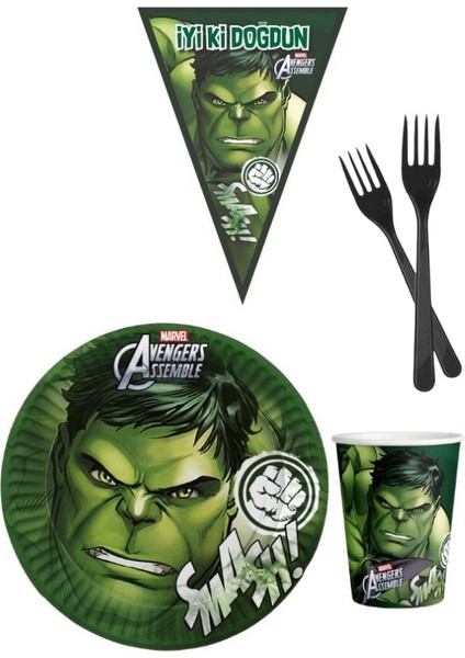 Hulk 8 Kişilik Erkek Doğum Günü 4 Parçalı Mini Set Erkek Çocuk Parti Seti Süsleme