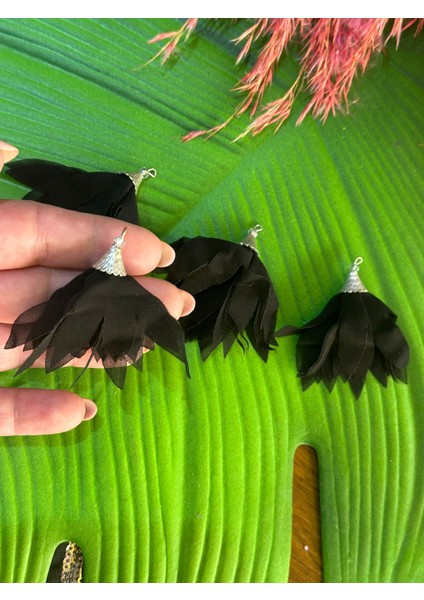 Boy 5 cm 4 Lü Delikli Saten Siyah Püskül Takı Giyim Dikiş Aksesuarı