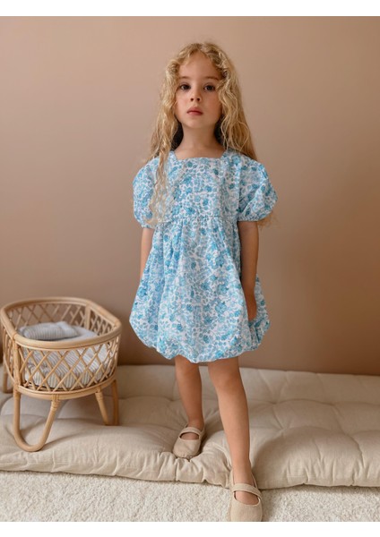 Yigit Butik Çiçekli Balon Model Kız Çocuk Elbise