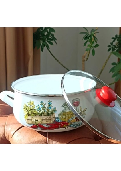 Ebruliemaye Vintage Biber Emaye 6 Litre 26 cm Süt yoğurt Güveç Tencere