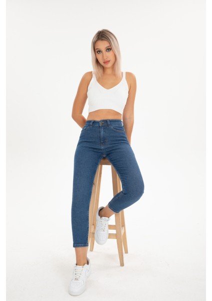 Jeany Jeans Nora Yüksek Bel  Slim/mom Jeans Pantolon 34 - Koyumavi