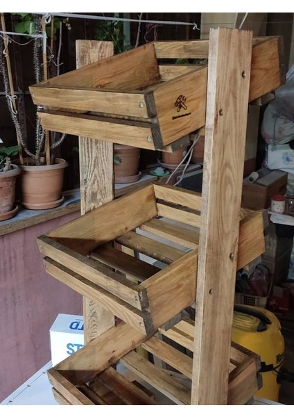 Doğal Ahşap 3 Katlı Sebzelik Meyvelik