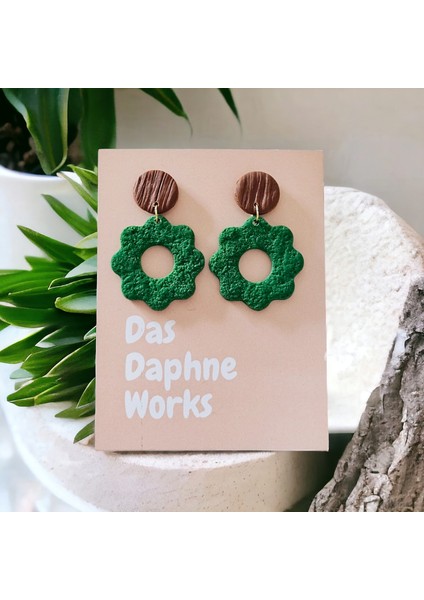 Das Daphne Works Yeşil Çiçek Küpe- El Yapımı Polimer Kil Küpe