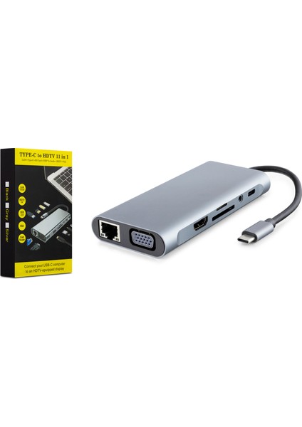 HDX7830 Usb-C To Pd + HDMI + 4usb3.0 + Lan + Sd + Tf + Auıdo + VGA 11IN1 30HZ Füme