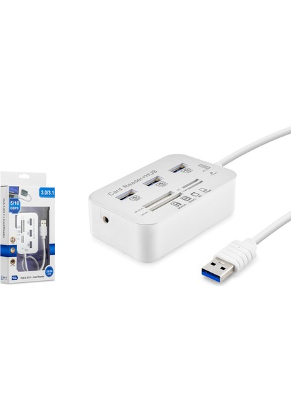 HDX7028 Usb3.0 Hub Combo 3port+Ms/sd/m2/tf Card Reader 7ın1 5/10 Gbps 20CM Beyaz