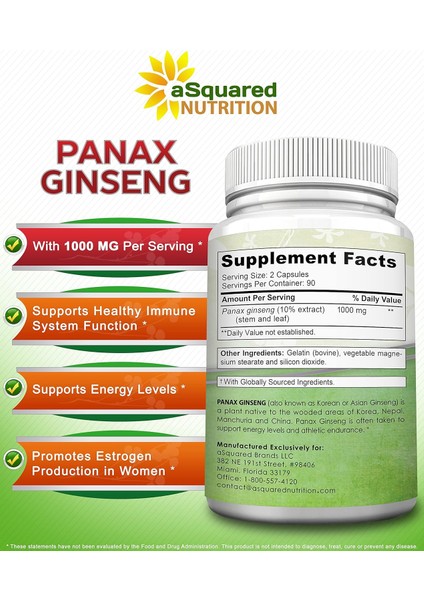 Asquared Nutrition Red Korean Panax Ginseng 1000 Mg 180 Kapsül