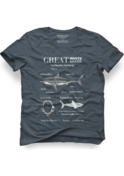Anatomy Great White Shark Tasarım T-Shirt Köpekbalık Anatomisi Tasarım T-Shirt Köpekbalıklı Baskılı T-Shirt