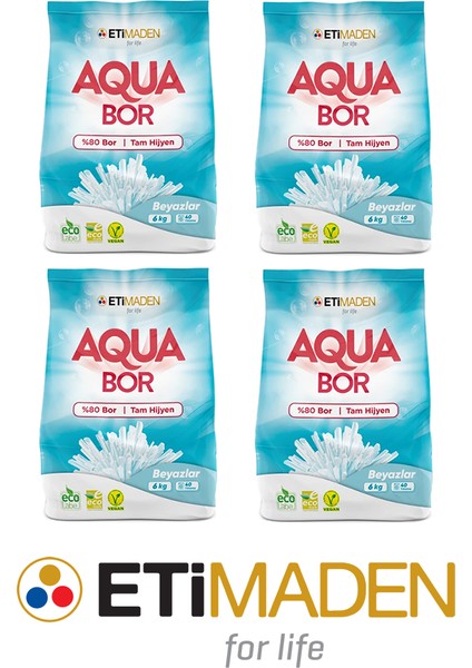 Aquabor Toz Çamaşır Deterjanı, % 80 Bor, Beyazlar, 6 kg x 4 Adet