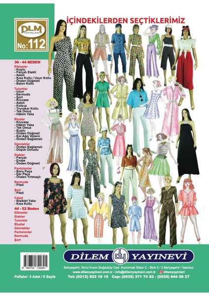 Güler Erkan Provasız Çok Çeşit Giyim Kalıpları 34-52 Beden 112. Sayı fiyatları