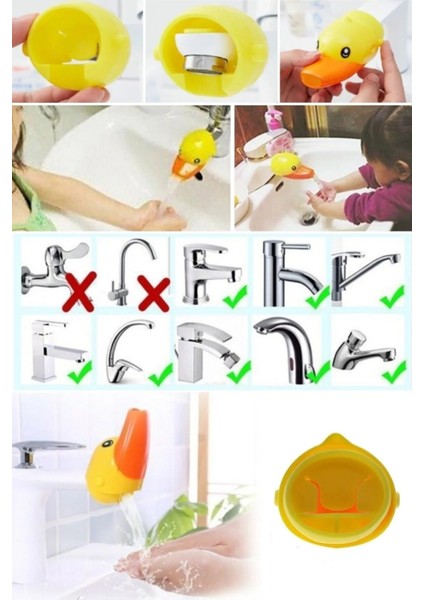 ® Çocuklar Için Eğitici ve Güvenli Musluk Uzatıcı Genişletici Başlık Aparatı Ördek Figürlü fırsatları