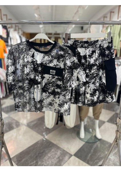 Kadın Siyah Renk 3 Parça Şort-Tişört Alt Üst Takım