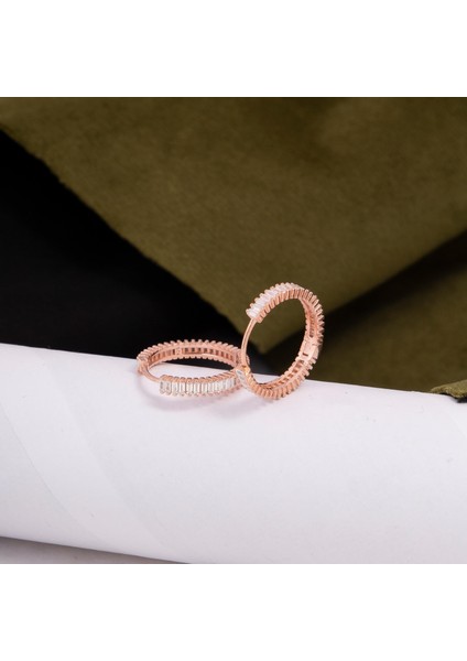 925 Ayar Gümüş Rose Renk Orta Boy Baget Küpe