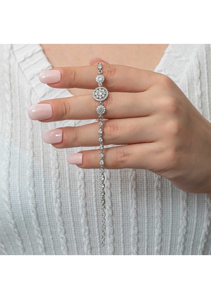 Gümüş Çember Beyaz Taşlı Su Yolu Kadın Bileklik fiyatları