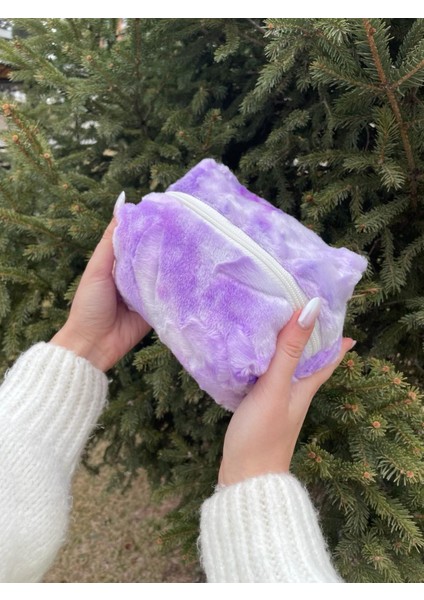 Mor Peluş Peluş Makyaj Çantası