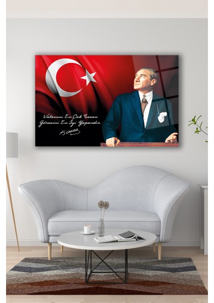 Atatürk Vatanını En Çok Seven Görevini En Iyi Yapandır Cam Tablo Ev Ofis Kurum Büyük Hediyelik Dekor
