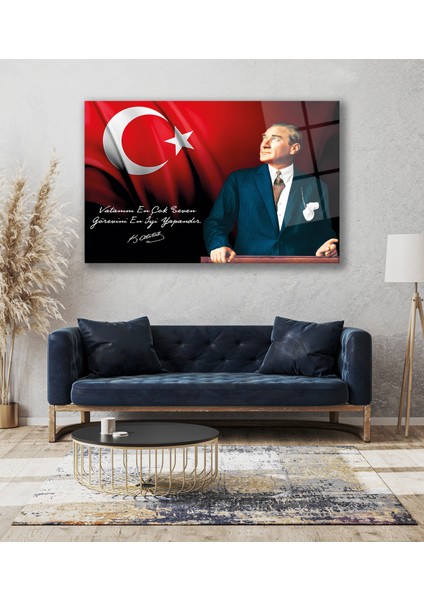 Atatürk Vatanını En Çok Seven Görevini En Iyi Yapandır Cam Tablo Ev Ofis Kurum Büyük Hediyelik Dekor