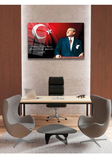 Atatürk Vatanını En Çok Seven Görevini En Iyi Yapandır Cam Tablo Ev Ofis Kurum Büyük Hediyelik Dekor