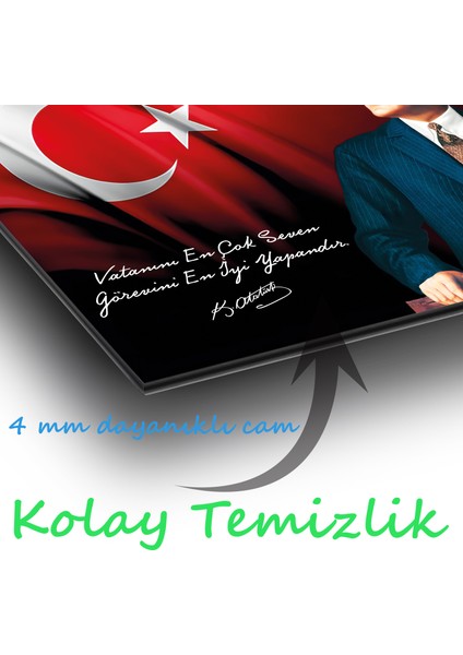 Atatürk Vatanını En Çok Seven Görevini En Iyi Yapandır Cam Tablo Ev Ofis Kurum Büyük Hediyelik Dekor