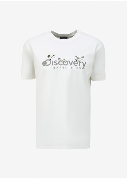 Beyaz Erkek Bisiklet Yaka Basic Baskılı T-Shirt D4SM-TST3310