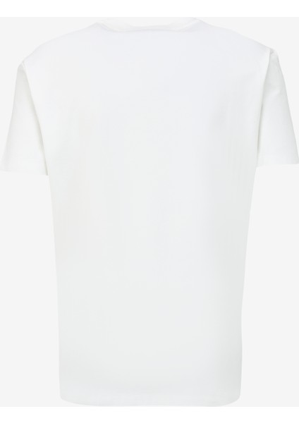 Beyaz Erkek Bisiklet Yaka Basic Baskılı T-Shirt D4SM-TST3310
