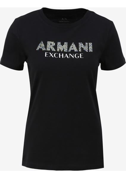 Bisiklet Yaka Baskılı Siyah Kadın T-Shirt 3DYT13