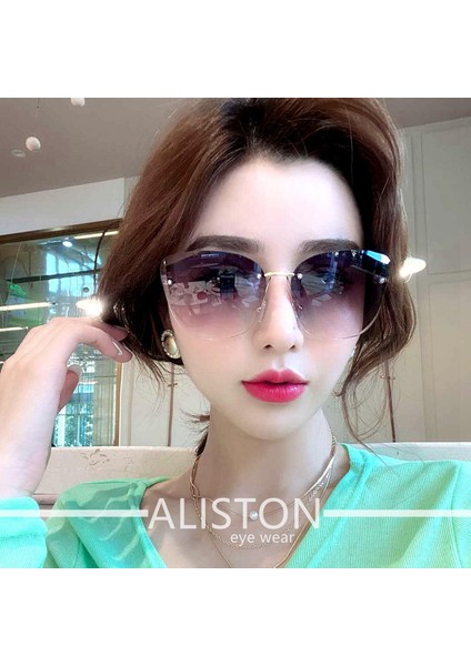 2024 Kadın Güneş Gözlüğü Çerçeve Kesilmiş Kenar Anti-Uv Gözlük Kedi Gözü Ins Gradyan Gri Film [modelle Aynı Stil] (Yurt Dışından)