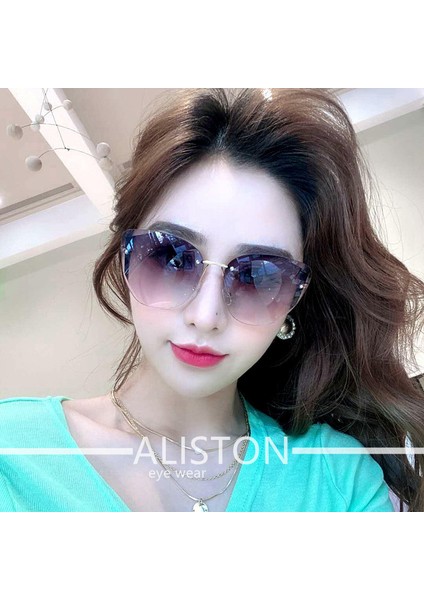 2024 Kadın Güneş Gözlüğü Çerçeve Kesilmiş Kenar Anti-Uv Gözlük Kedi Gözü Ins Gradyan Gri Film [modelle Aynı Stil] (Yurt Dışından) modelleri