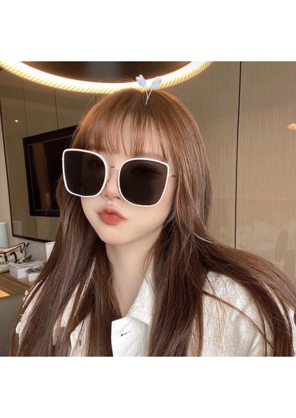 Ins Güneş Gözlüğü Kadın High-End Harajuku Retro 2024 Kare Güneş Gözlüğü Yükseltilmiş Polarize Versiyonu Siyah Çerçeve (Yurt Dışından)