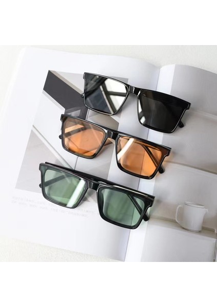 TR2257 Naylon Düz Aynalı Güneş Gözlüğü Modaya Uygun Güneş Gözlüğü C3-Parlak Siyah ve Yeşil Film (Yurt Dışından) fırsatları