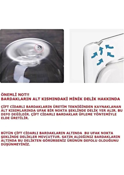 Berdina Home 6'lı Çift Cidarlı Çiçekli Bardak 250ML Kahve Çay Bardağı El Yapımı Kulplu Borosilikat Cam Bardağı