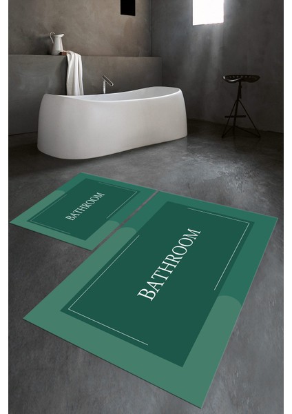 Dijital Baskılı Kaymaz Yıkanabilir Bathroom Ikili Banyo Takımı Klozet Takımı, N-Klozet-02-Yeşil,