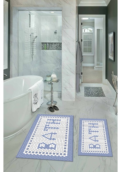 Dijital Baskılı Kaymaz Yıkanabilir Bath Ikili Banyo Takımı Klozet Takımı, N-Klozet-07-Mavi,