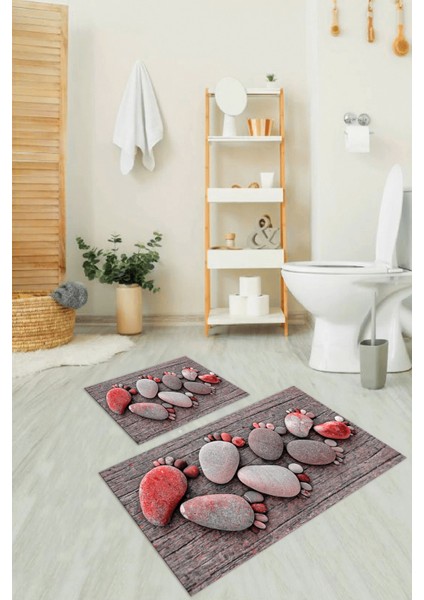 3D Dijital Baskılı Kaymaz Taban Yıkanabilir Ikili Banyo Takımı Klozet Takımı, N-Klozet-15-Kırmızı,