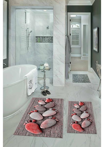 3D Dijital Baskılı Kaymaz Taban Yıkanabilir Ikili Banyo Takımı Klozet Takımı, N-Klozet-15-Kırmızı,