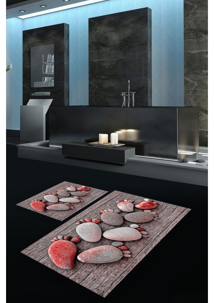 3D Dijital Baskılı Kaymaz Taban Yıkanabilir Ikili Banyo Takımı Klozet Takımı, N-Klozet-15-Kırmızı,