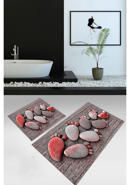 3D Dijital Baskılı Kaymaz Taban Yıkanabilir Ikili Banyo Takımı Klozet Takımı, N-Klozet-15-Kırmızı,
