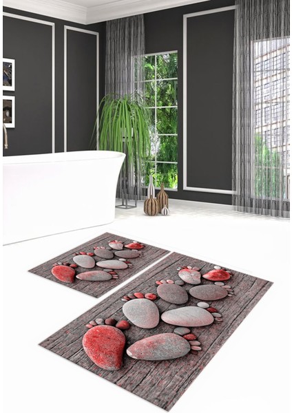 3D Dijital Baskılı Kaymaz Taban Yıkanabilir Ikili Banyo Takımı Klozet Takımı, N-Klozet-15-Kırmızı,