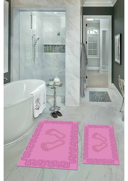 Dijital Baskılı Kaymaz Yıkanabilir Ayak Desen Ikili Banyo Takımı Klozet Takımı, N-Klozet-18-Pembe,