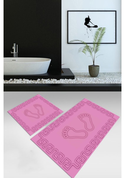 Dijital Baskılı Kaymaz Yıkanabilir Ayak Desen Ikili Banyo Takımı Klozet Takımı, N-Klozet-18-Pembe,